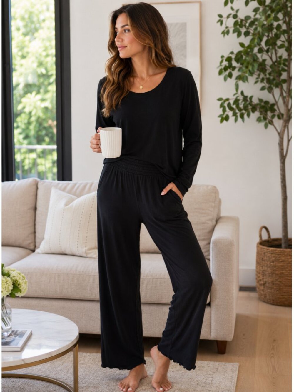 Fuzzi Black Solid Pull-On Flat Front Straight Leg Lounge Pants Sz Med
